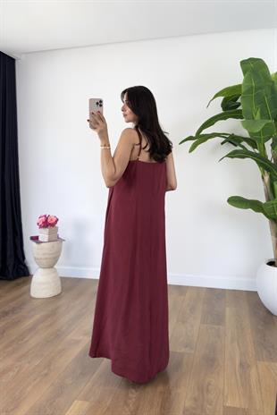 Ossy Bordo Askı Ayarlanabilir Maxi Boy Elbise