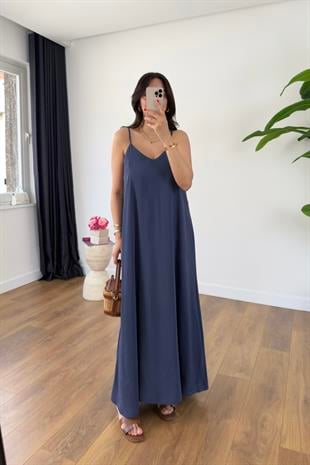 Ossy İndigo Askı Ayarlanabilir Maxi Boy Elbise