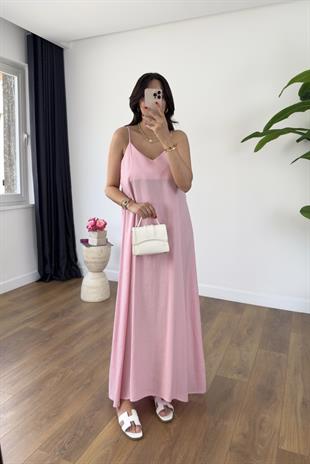 Ossy Pembe Askı Ayarlanabilir Maxi Boy Elbise