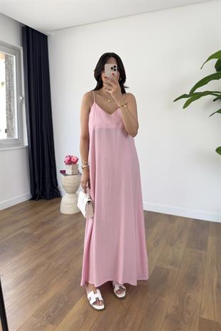 Ossy Pembe Askı Ayarlanabilir Maxi Boy Elbise