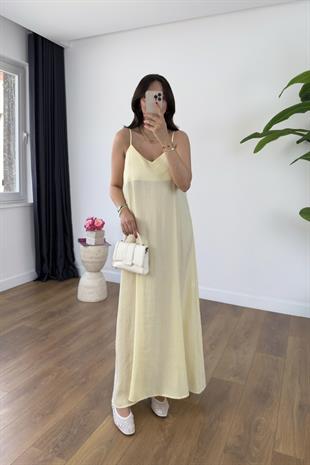 Ossy Sarı Askı Ayarlanabilir Maxi Boy Elbise