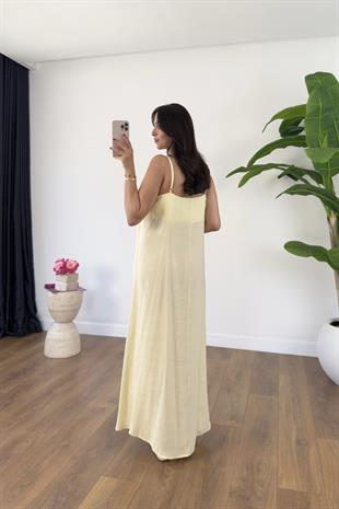Ossy Sarı Askı Ayarlanabilir Maxi Boy Elbise