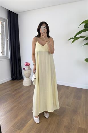Ossy Sarı Askı Ayarlanabilir Maxi Boy Elbise