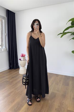 Ossy Siyah Askı Ayarlanabilir Maxi Boy Elbise