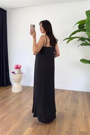 Ossy Siyah Askı Ayarlanabilir Maxi Boy Elbise