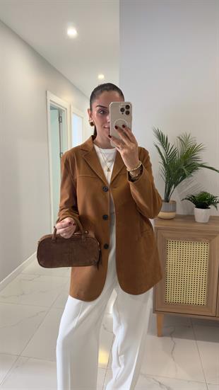 Oswey Camel Düğmeli Süet Ceket