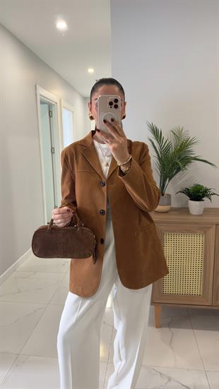 Oswey Camel Düğmeli Süet Ceket
