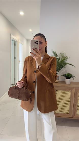 Oswey Camel Düğmeli Süet Ceket