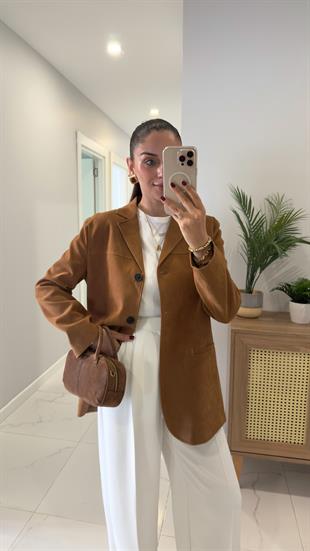 Oswey Camel Düğmeli Süet Ceket