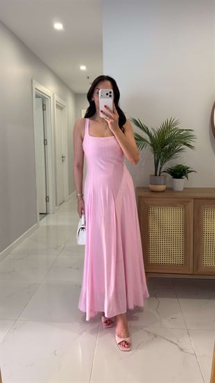 Otilla Pembe Askılı Astarlı Elbise