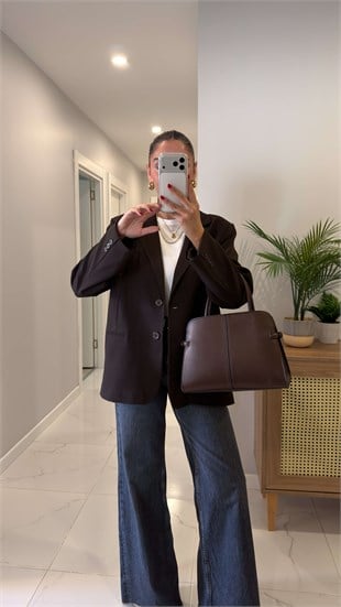 Owers Kahve Oversize Blazer Ceket
