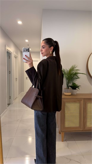 Owers Kahve Oversize Blazer Ceket