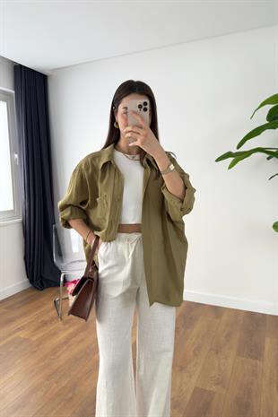 Oxie Olive Dökümlü Tensel Gömlek