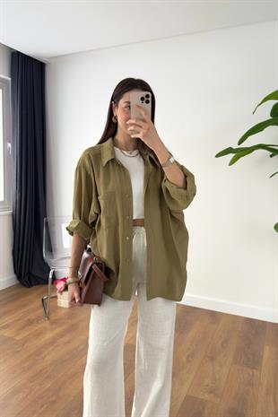 Oxie Olive Dökümlü Tensel Gömlek