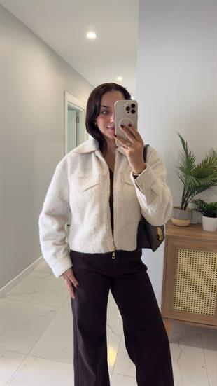 Oyna Bej Cep Detaylı Kaşe Ceket