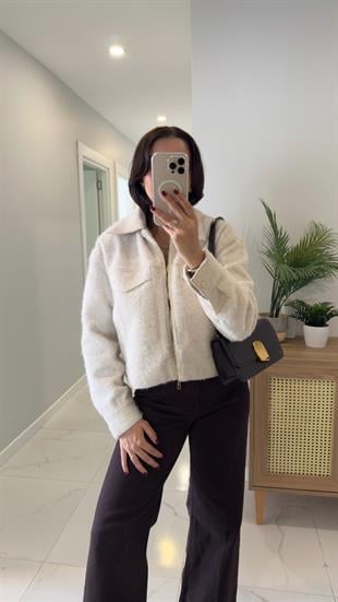 Oyna Bej Cep Detaylı Kaşe Ceket