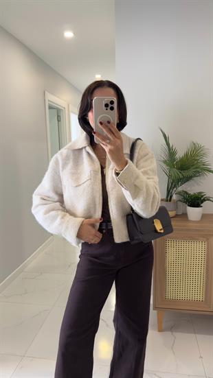 Oyna Bej Cep Detaylı Kaşe Ceket