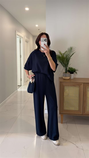 Oysh Virasta Lacivert Dikiş Detaylı Bluz Pantolon Takım