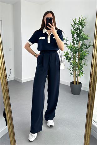 Lexa Lacivert Premium Palazzo Pantolon