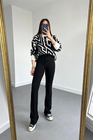 Mng Siyah Beli Bağlamalı Tayt Pantolon