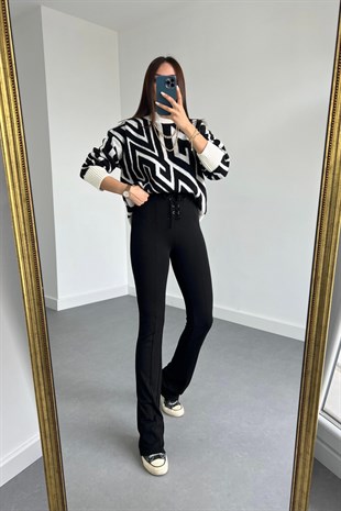 Mng Siyah Beli Bağlamalı Tayt Pantolon