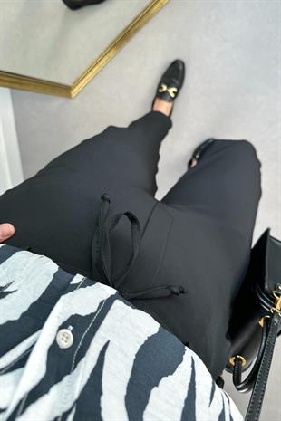 Siyah Beli Bağlamalı Tünelli Atlas Pantolon