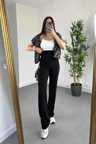 Siyah Beli Korse Detaylı Pantolon