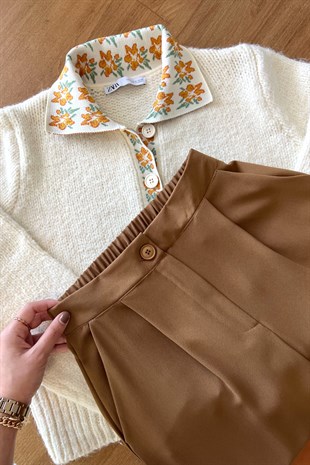 Zegna Kahverengi Beli Lastikli Palazzo Pantolon