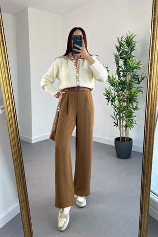 Zegna Kahverengi Beli Lastikli Palazzo Pantolon