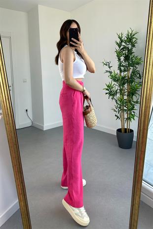 ZR Pembe Beli Lastikli Palazzo Pantolon