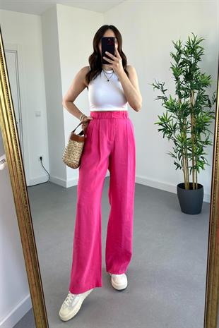 ZR Pembe Beli Lastikli Palazzo Pantolon