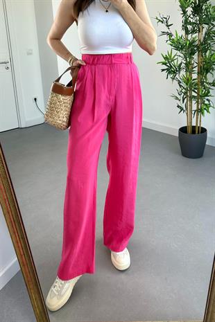 ZR Pembe Beli Lastikli Palazzo Pantolon
