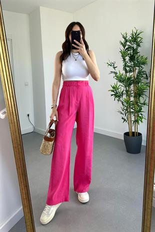 ZR Pembe Beli Lastikli Palazzo Pantolon