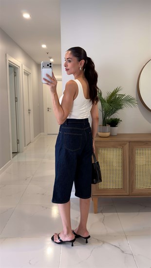 Pearl  Dark Blue Baggy Fit  Bermuda Şort