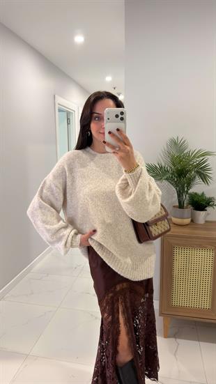 Pegra Taş Bisiklet Yaka Oversize Triko