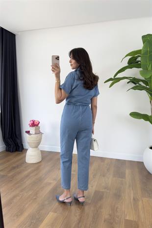 Penka Mavi Kuşaklı Denim Tulum