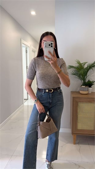 Peras Koyu Bej Kısa Kollu Triko