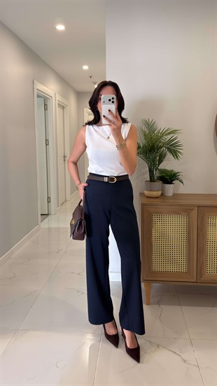 Perin Lacivert Beli Lastik Detaylı  Pantolon