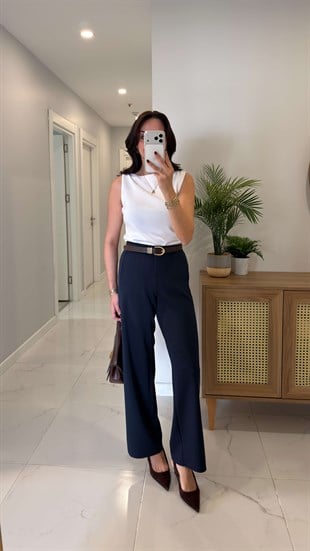 Perin Lacivert Beli Lastik Detaylı  Pantolon