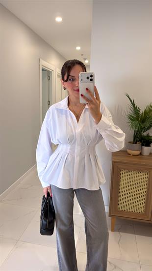 Perisya Beyaz Pileli Gömlek