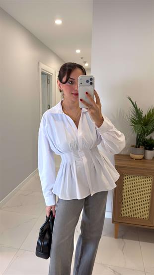 Perisya Beyaz Pileli Gömlek