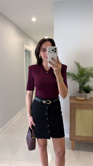 Peritta Bordo Vatkalı Çıtçıtlı Bluz