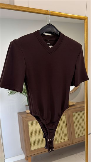 Peritta Kahve Vatkalı Çıtçıtlı Bluz