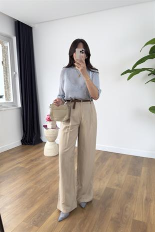 Perla Bej Premium Kemerli Pantolon