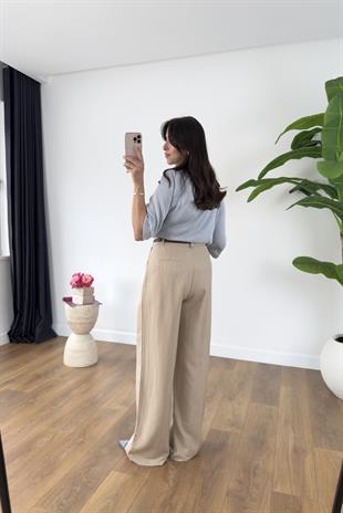 Perla Bej Premium Kemerli Pantolon