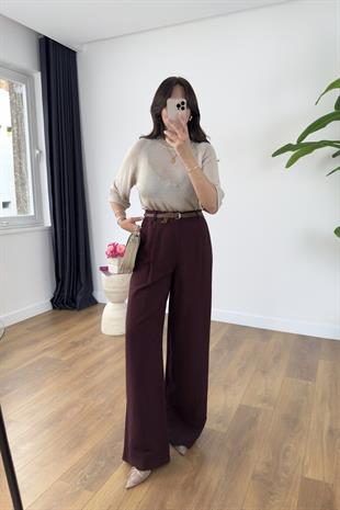 Perla Bordo Premium Kemerli Pantolon