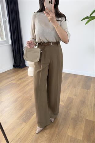 Perla Kahve Premium Kemerli Pantolon