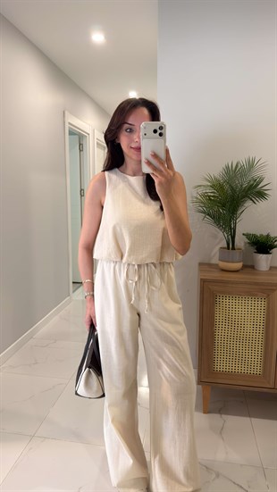 Persal Taş Keten Bluz Pantolon Takım
