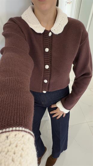 Persala Cherry Krem Bebe Yakalı Hırka