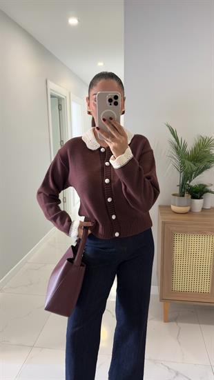 Persala Cherry Krem Bebe Yakalı Hırka